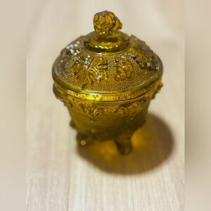 Vintage Jeannette Glass Co. Amberina Harvest Grape footed covered candy dish